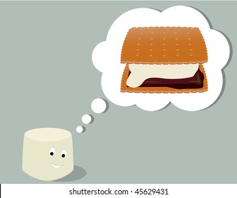 Marshmallow thinking of smore - vector version