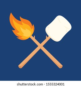 Marshmallow and torch vector. free space for text. wallpaper. background. Marshmallow stick.