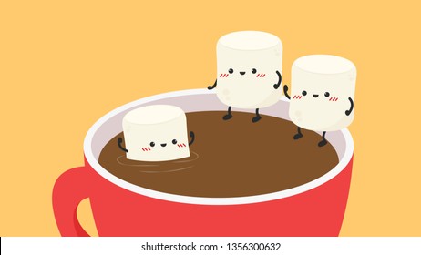 marshmallow vector. marshmallow character. wallpaper. coffee cup. marshmallow in coffee cup.