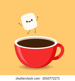 Marshmallow vector. marshmallow character. wallpaper. coffee cup. marshmallow in coffee cup.