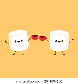 Marshmallow vector. marshmallow character. wallpaper. coffee cup.