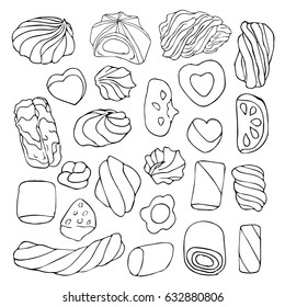 Marshmallow vector illustration. Cloth design, wallpaper, wrapping, textiles, paper, cards, invitations, holiday