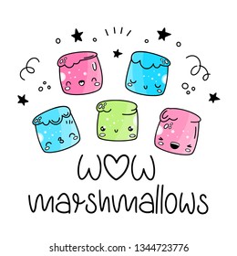 Marshmallow. Vector set in the style of kawaii, cartoon, Emoji. eps 10