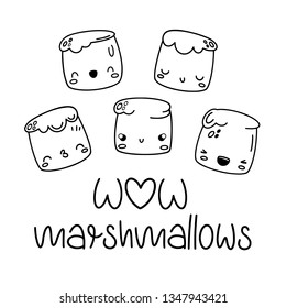 Marshmallow. Vector set in the style of kawaii, cartoon, Emoji. eps 10