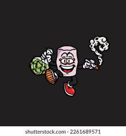 caricatura de marihuana vectorial marshmallow ahumado conjunto hold nug weed