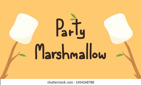 Marshmallow and Wood stick vector. wallpaper. free space for text. logo design.