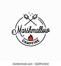 Marshmallows campfire logo. Round linear logo of marshmallow on white background