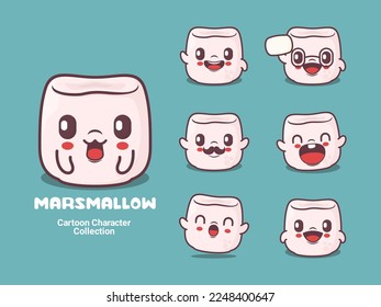 marshmallows cartoon. food vector illustration with different expressions