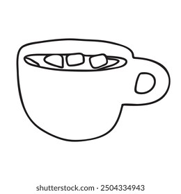 Marshmallows coffee.  Outline icon. Hand drawn design. Illustration on white background.