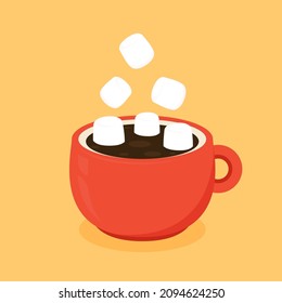 Marshmallows and cup of Cocoa cup. White Marshmallow in Cocoa cup.