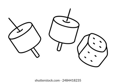 Marshmallows detailed line art cute dessert illustration