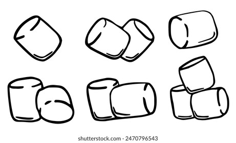 Marshmallows doodle style. Sweet dessert. A confectionery product. Vector stock illustration. Isolated on a white background.