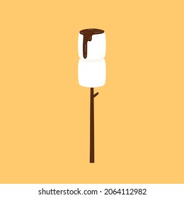 Marshmallows. Marshmallow stick vector. Marshmallow logo design. Chocolate on white Marshmallow.