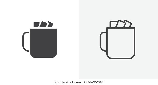 Marshmallows Mug icon set in black flat solid and outlined style.