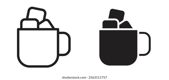 Marshmallows Mug icons in black line and filled versions