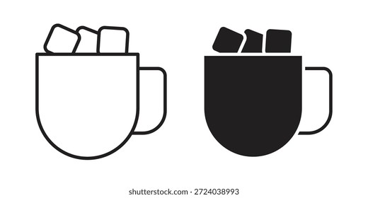 Ícones de caneca Marshmallows, Vetor de linha. conjunto de símbolos sólido