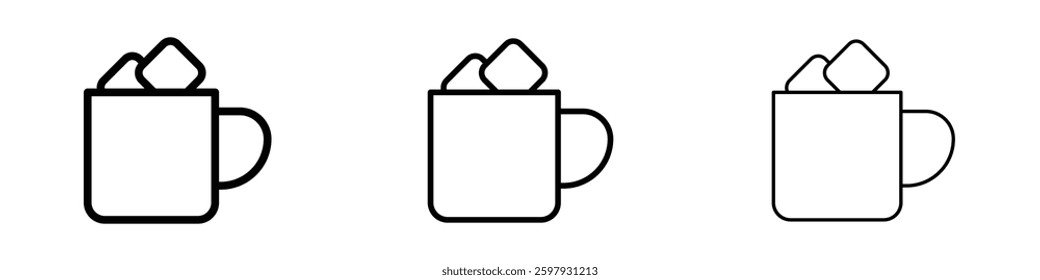 Marshmallows Mug thin line vector icon set.