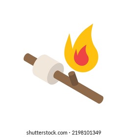 Malvaviscos en palo y fuego, icono isométrico.