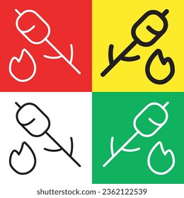 Marshmallows Vector Icon, Outline style icon, from Adventure icons collection, isolated on Red, Yellow, White and Green Background.