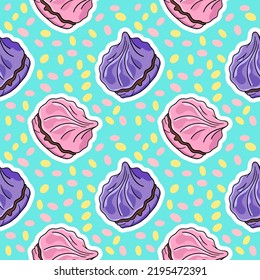 Marshmallows, vector seamless pattern in the style of doodles, hand drawn