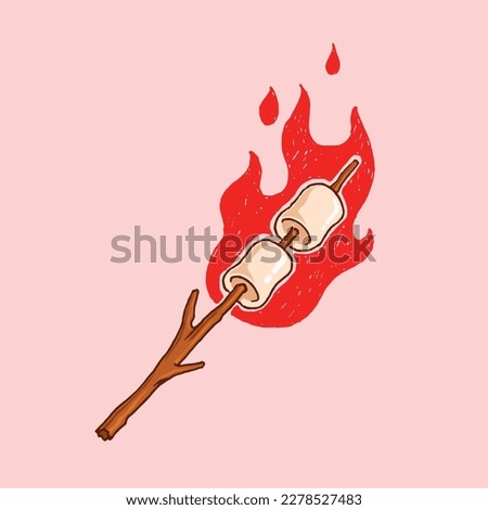 a marshmellow being roasted using a wooden stick