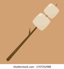 Marshmellow On Stick , Illustration, Vector On White Background