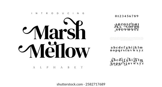 Marshmellow typography beauty fashion elegant minimalist serif italic fonts decorative wedding vintage retro logos. Minimal luxury font alphabet logo. Vector illustration