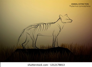 marsupial wolf looks like tree branches, spirit of extinct animal, extinct animal of Australia, vector