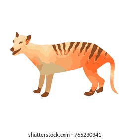 Marsupial wolf or thylacin silhouette with orange and brown watercolor texture of an Australian animal