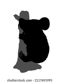 Marsupials bear koala vector silhouette illustration isolated on white background. Endemic animal from Australia symbol. Koala on branch silhouette shape.