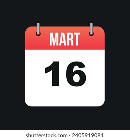 Mart 16, Color rojo y blanco Página Calendario Esquema negro