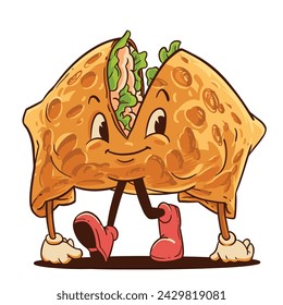 martabak telor, indonesian egg pancake filled with beef, scrambled egg, and chopped leek perfect for mascot design