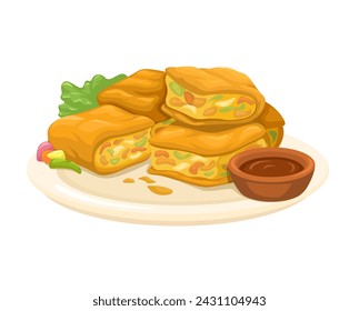 Martabak Telor Indonesian Traditional Street Food Cartoon Illustration Vector