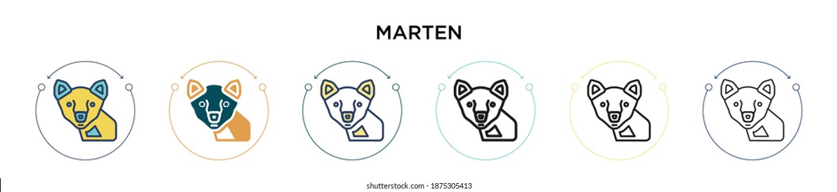 Marten icon in filled, thin line, outline and stroke style. Vector illustration of two colored and black marten vector icons designs can be used for mobile, ui, web