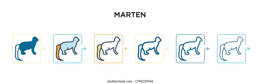 Icono vectorial Marten en 6 estilos modernos diferentes. Iconos de mármol negros, de dos colores diseñados en el estilo relleno, contorno, línea y trazo. La ilustración vectorial se puede usar para web, móvil, ui