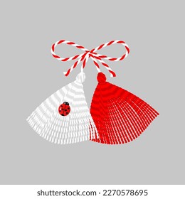 Martenitsa, Martisor, Martisoare. Talisman woven from threads, a symbol of spring. Festive spring lucky charm in Romania, Moldova and Bulgaria. Vector illustration