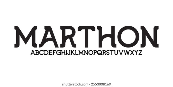 Marthon, letras modernas futuristas da modernidade, design criativo, fonte moderna elegante, comunicação visual elegante geométrica elegante, marca de tecnologia, logotipo e título. Tipo de vetor
