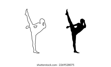Martial art athletes isolated vector silhouette.