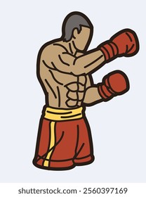 Martial Art Boxing Sport Fighter Action Kickboxing Muay Thai Cartoon Graphic Vector