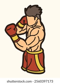 Martial Art Boxing Sport Fighter Action Kickboxing Cartoon Graphic Vector