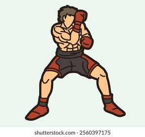 Martial Art Boxing Sport Fighter Action Kickboxing Muay Thai Cartoon Graphic Vector