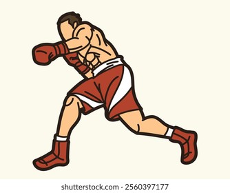 Martial Art Boxing Sport Fighter Action Kickboxing Muay Thai Cartoon Graphic Vector