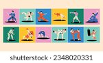 Martial art color concept. Sport isolated on color background. Digital illustration for web page, mobile app, promo.