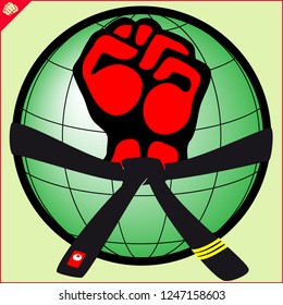 Martial art colored simbol, logo. Karate red power fist emblem.