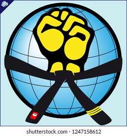 Martial art colored simbol, logo. Karate pawer fist emblem.