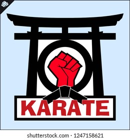 Martial art colored simbol, logo. Karate pawer fist emblem.