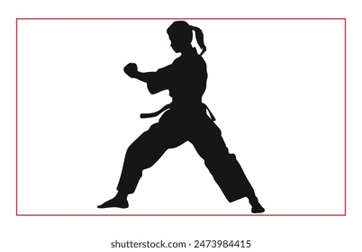 Martial art female karate silhouettes, Black silhouette illustration of female karate