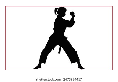 Kampfkunst weibliche Karate-Silhouetten, schwarze Silhouette Illustration des weiblichen Karate