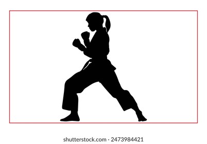 Martial art female karate silhouettes, Black silhouette illustration of female karate