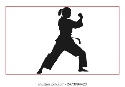 Kampfkunst weibliche Karate-Silhouetten, schwarze Silhouette Illustration des weiblichen Karate